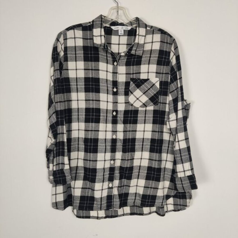 Old Navy Women's The Tunic Shirt Size XXL Black White Plaid 100% Cotton